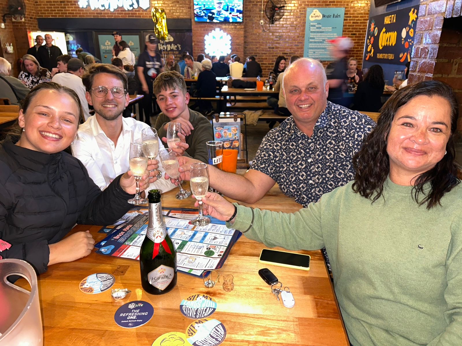 Jonty toasting with Karla's family