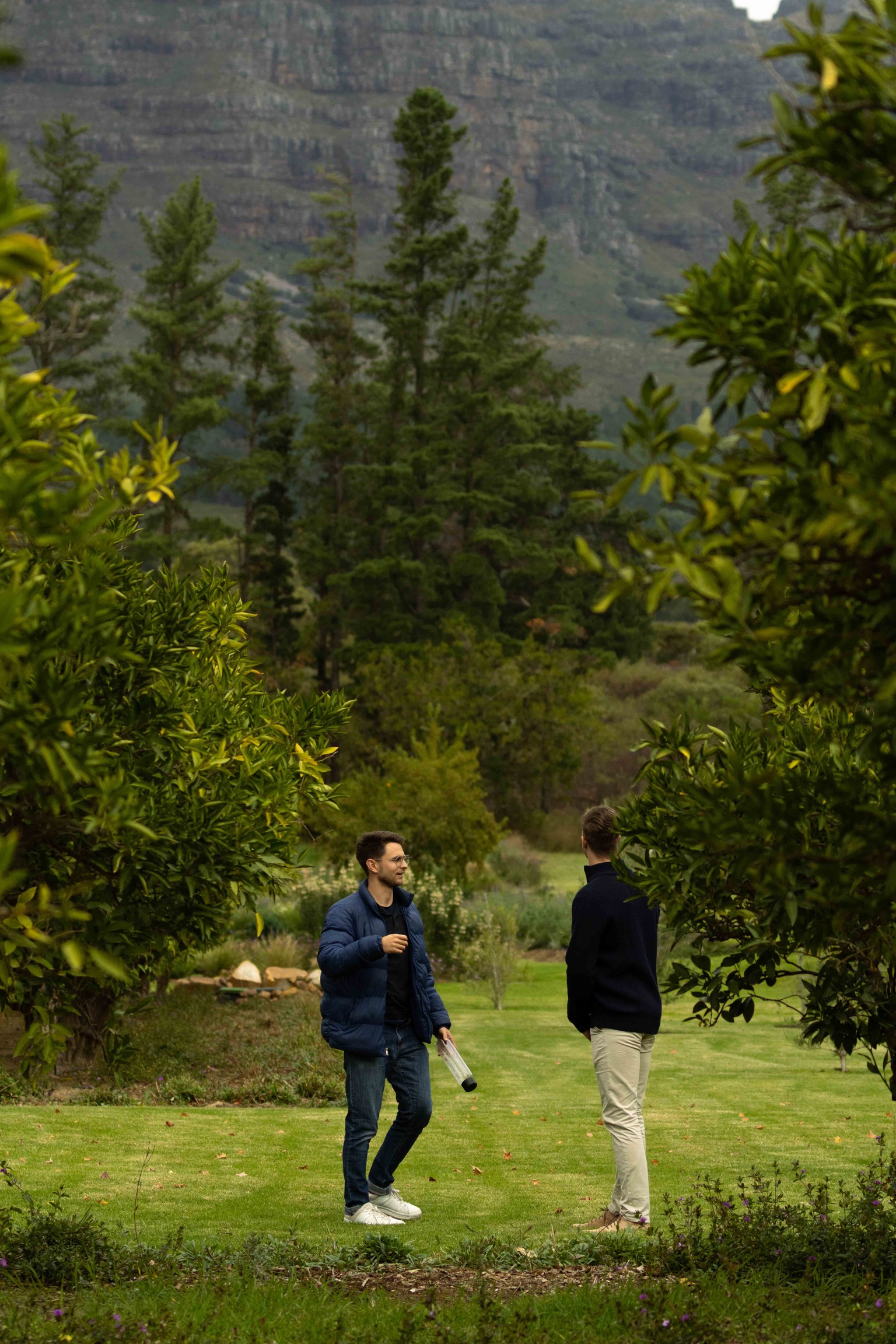 Jonty planning the proposal in the orchard